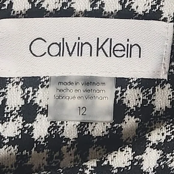 Calvin Klein Sheath Dress Size 12 Black White Houndstooth Sleeveless Zip - Picture 7 of 8